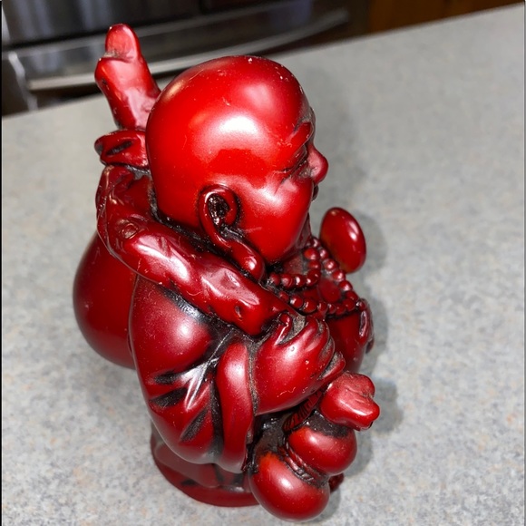 Buddha Statue Laughing Figurine Dark Red Cinnabar Resin Feng Shui  4.5" Tall - Picture 3 of 6